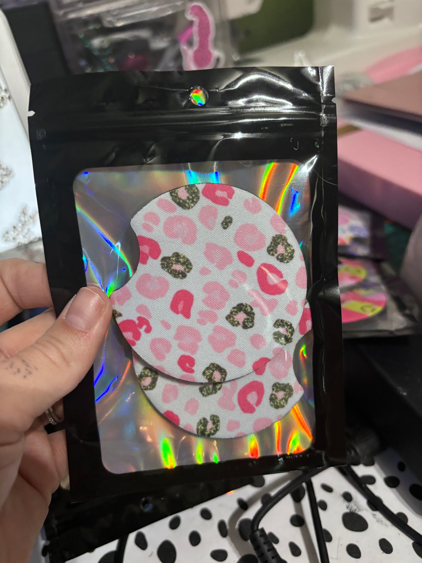 Pink & gold leopard coasters