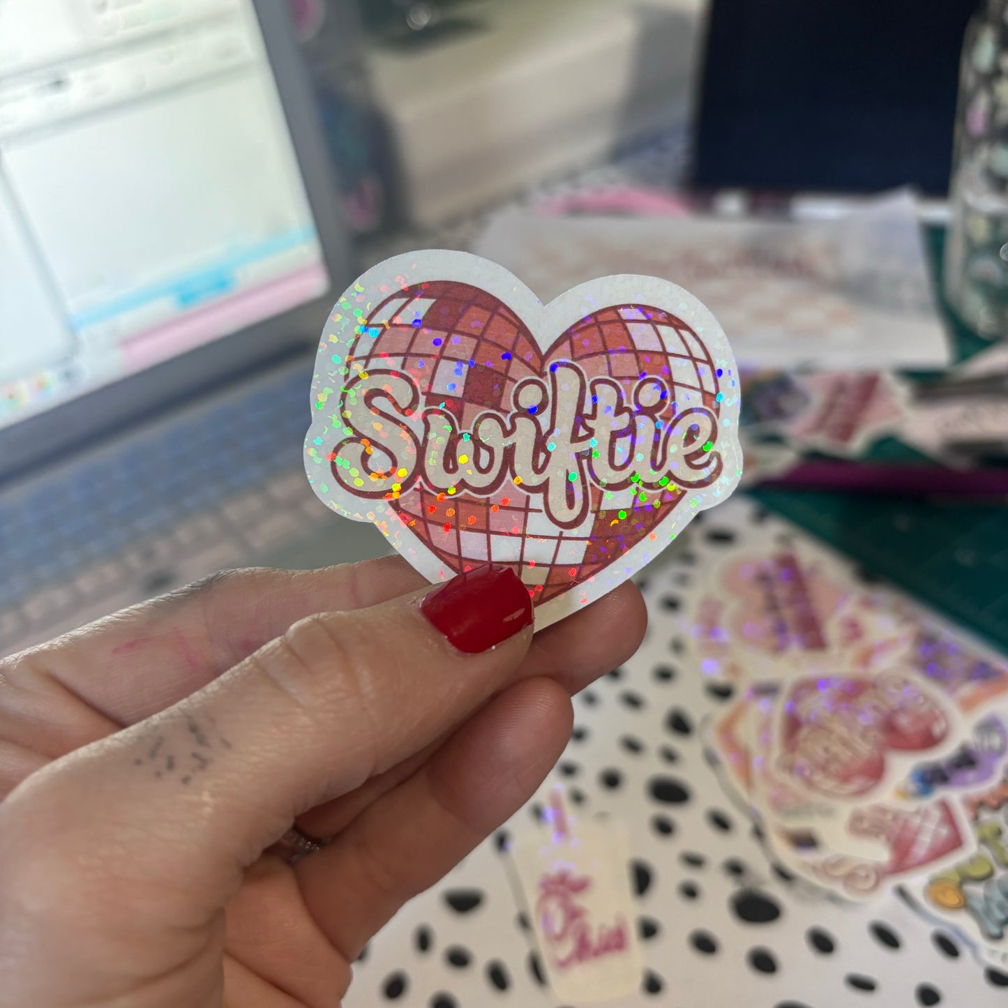 Disco ball heart sticker