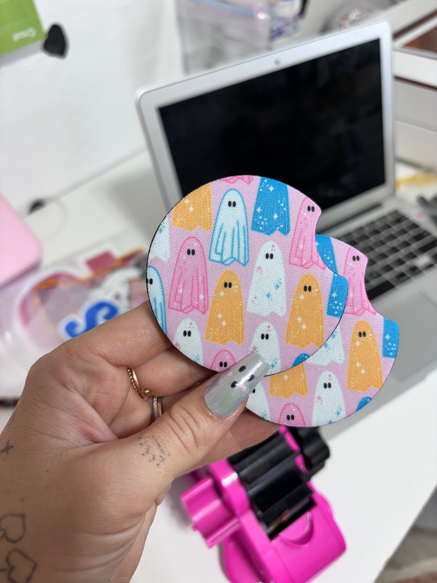 Pink ghostie coasters