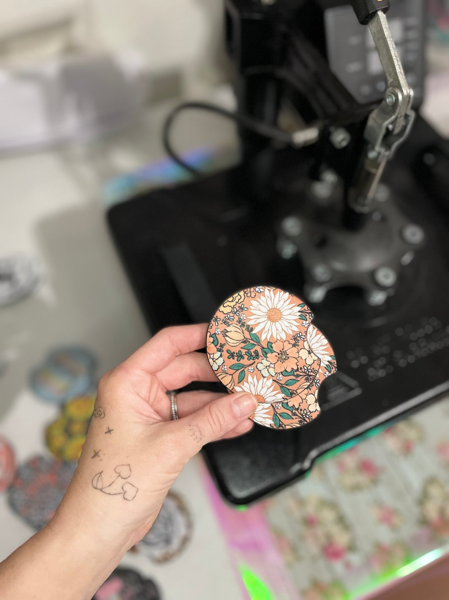 Orange floral coasters