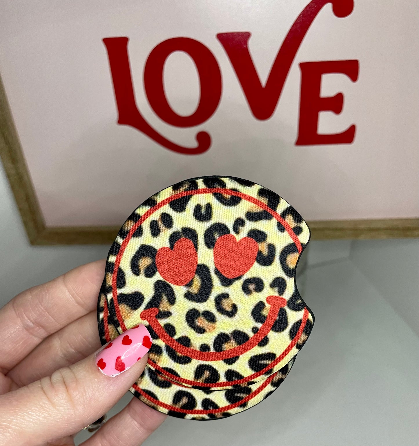 Leopard smileys car coasters