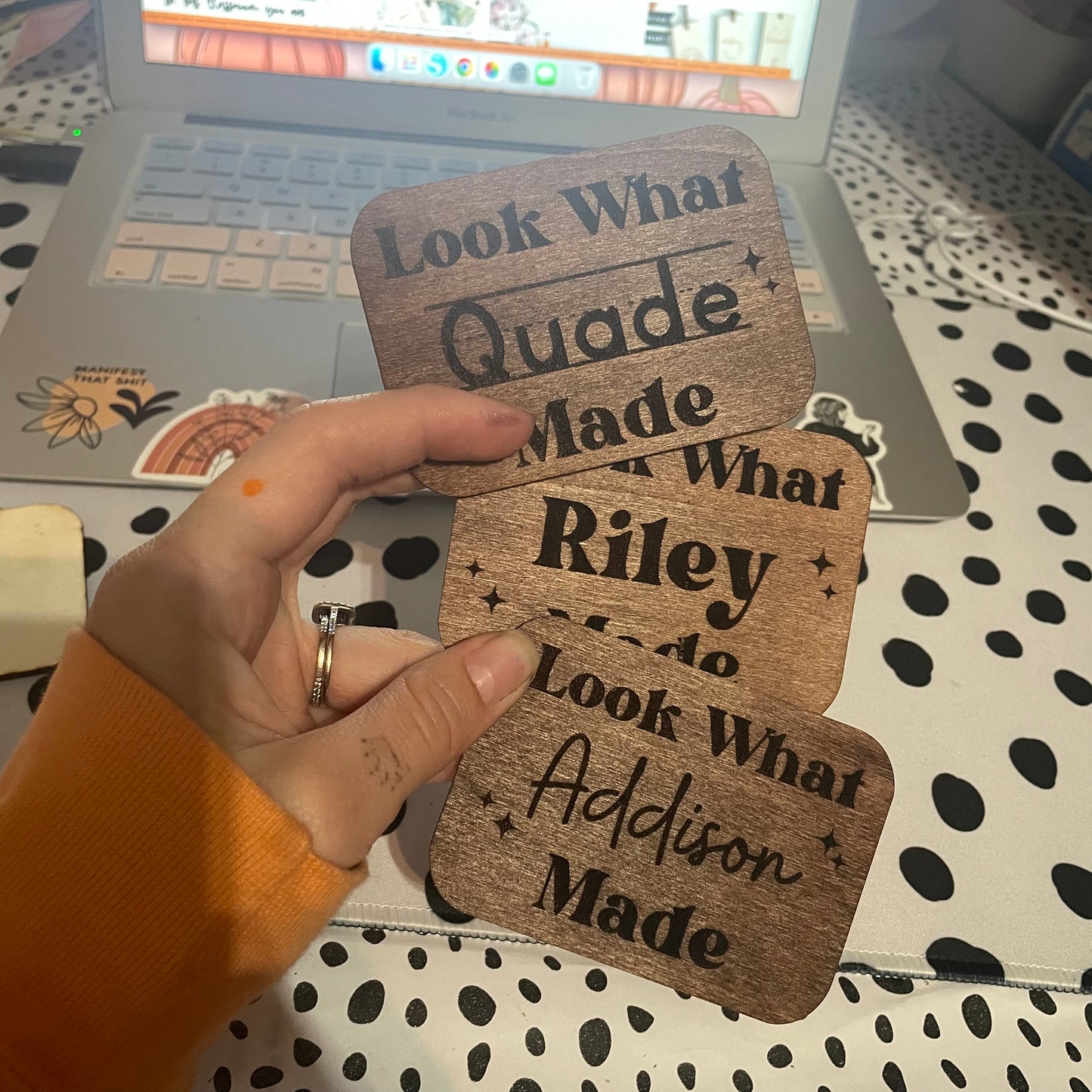 Personalized Look what --- Made Wooden Magnet