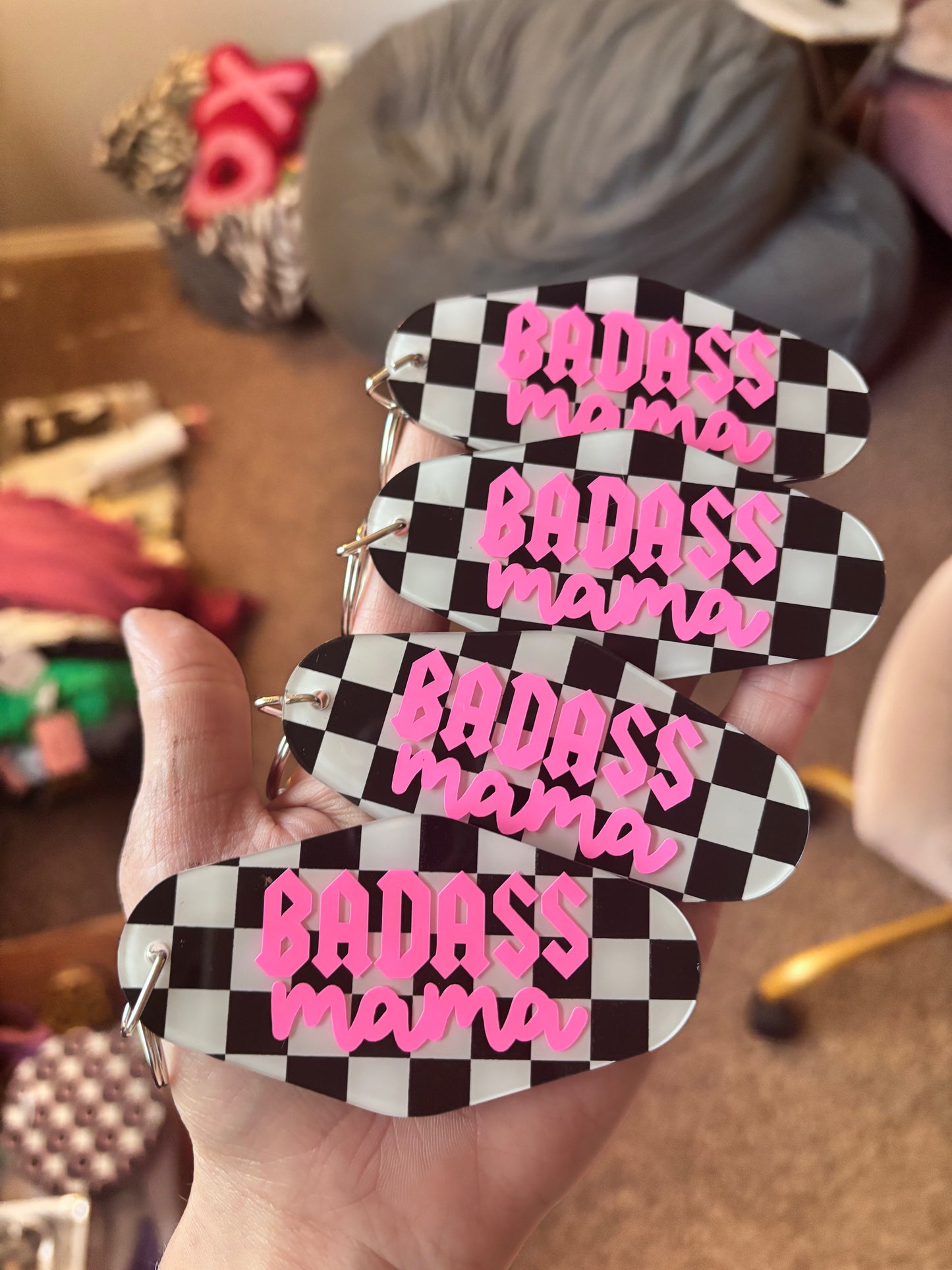 Checkered motel keychain