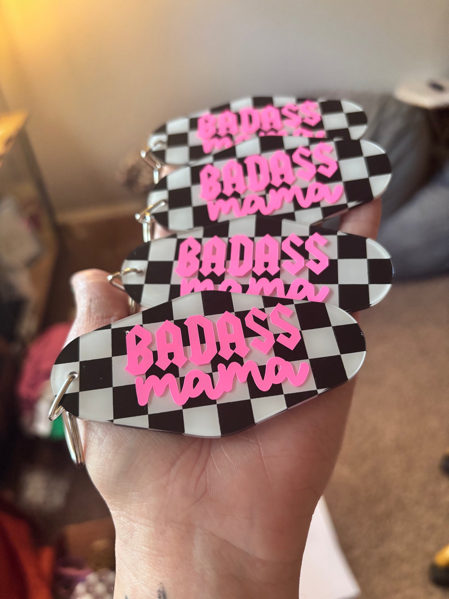 Checkered motel keychain