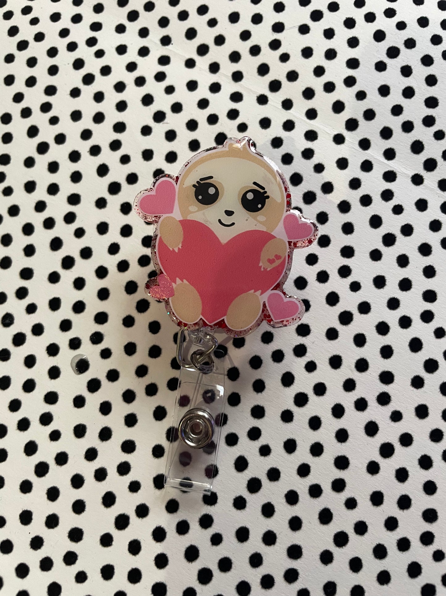 Heart sloth  Badge reel